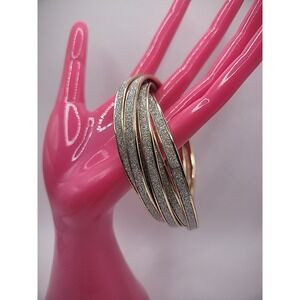 Vintage Bracelet Bangle Lot 6 Gold Tone White Sparkle Glitter Jewelry Costume